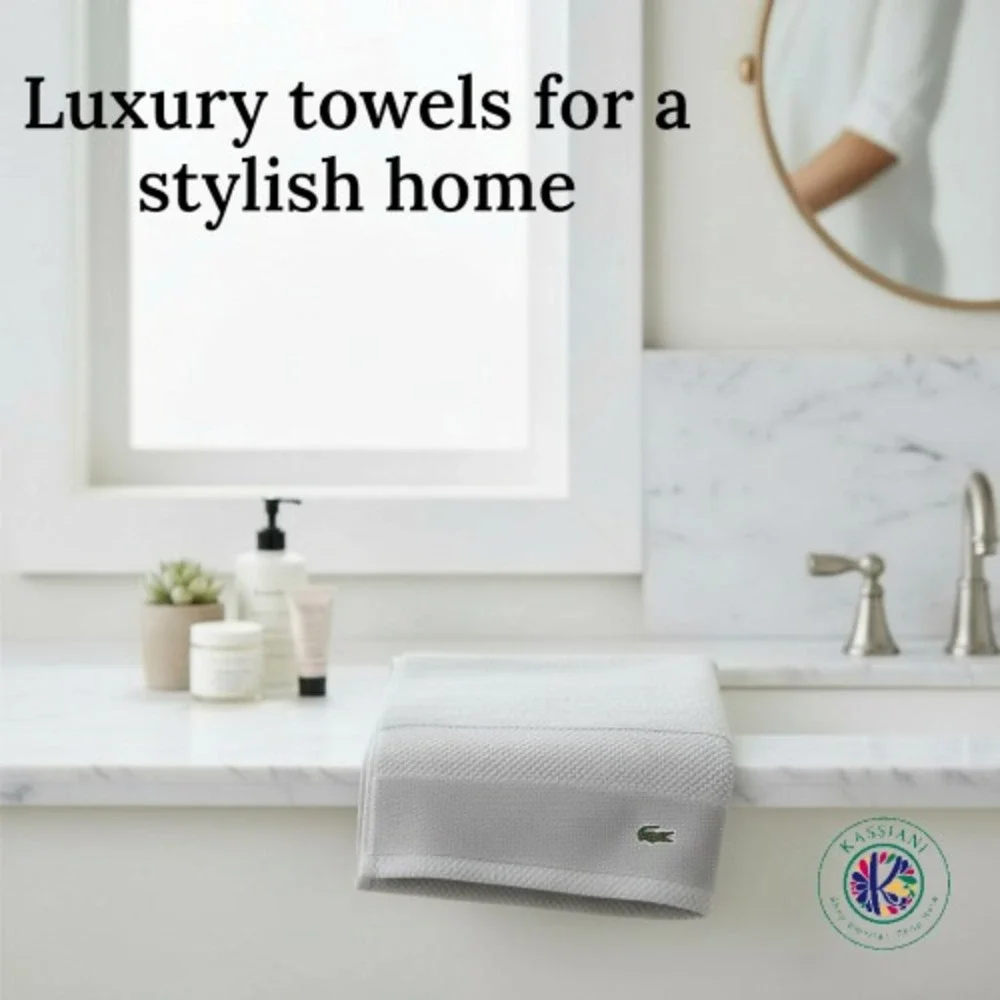 Lacoste Supima Cotton Hand Towels, Heritage Micro‎ Chip, Luxury 2 Pack, 16